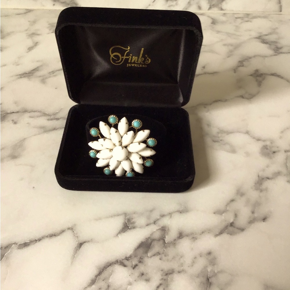 Turquoise and white brooch